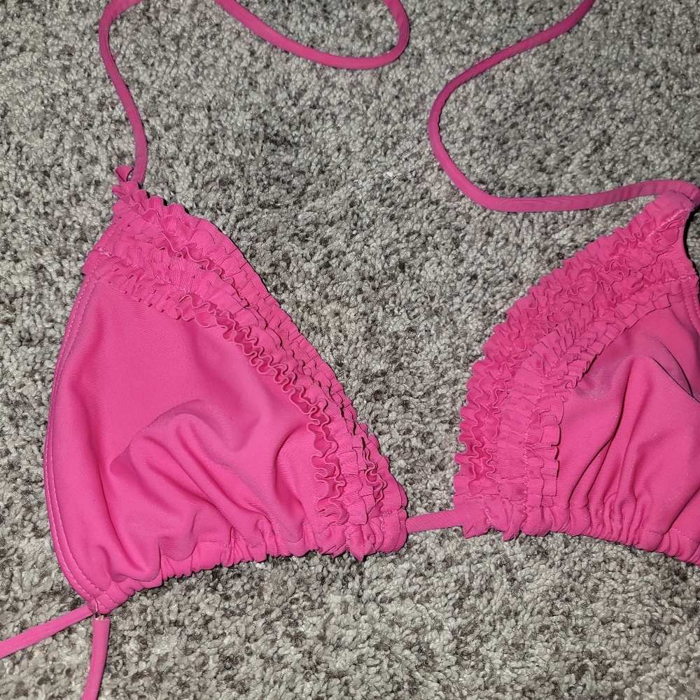 Hollister swim pink ruffle triangle bikini top